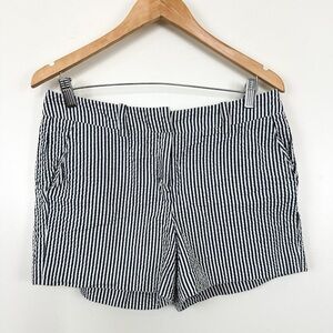 Sandro Blue + White Vertical Striped Seersucker Cotton mid-rise Shorts Size 8